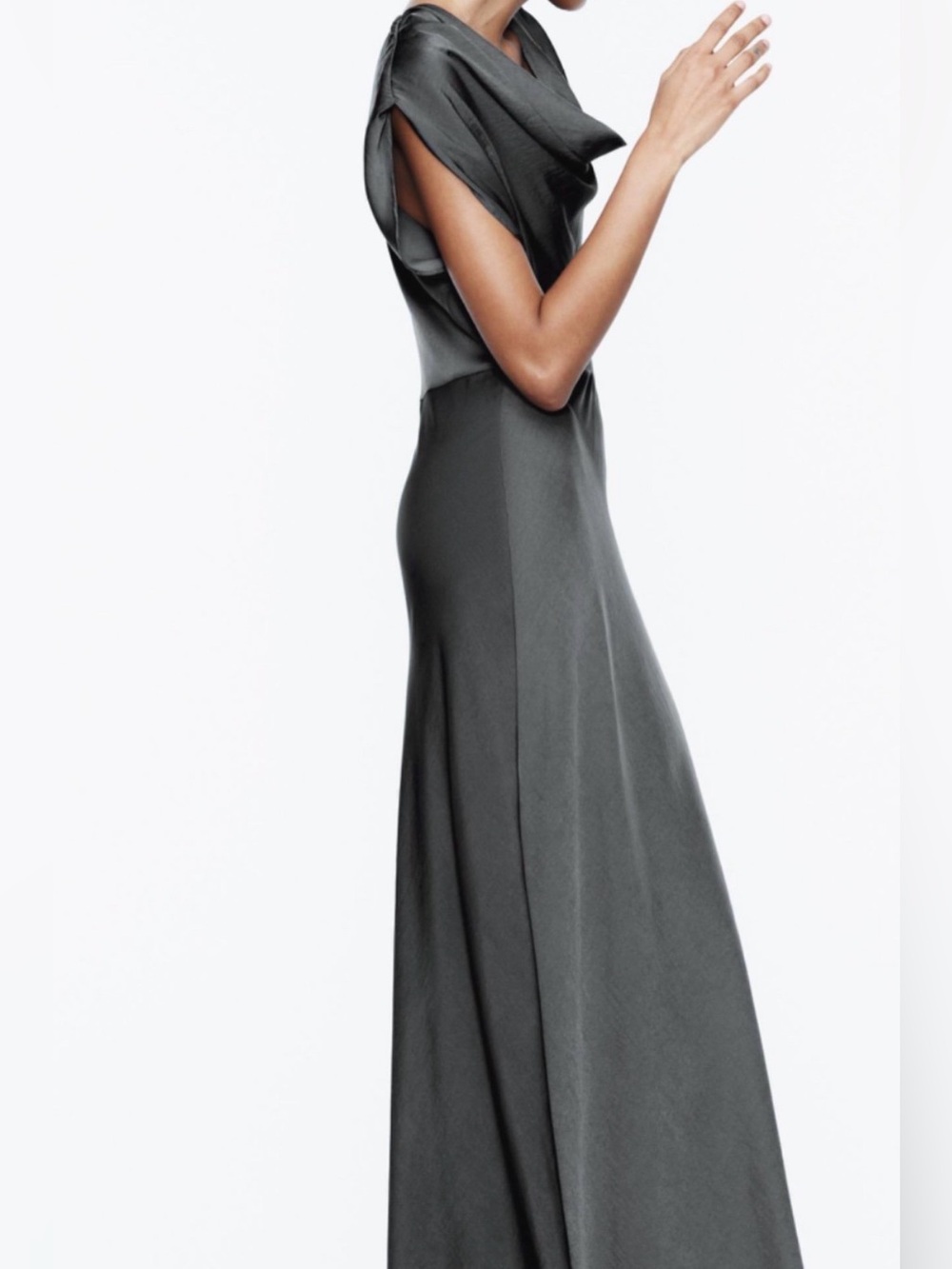 Zara Gunmetal Grey Cowl-Neck Maxi Dress